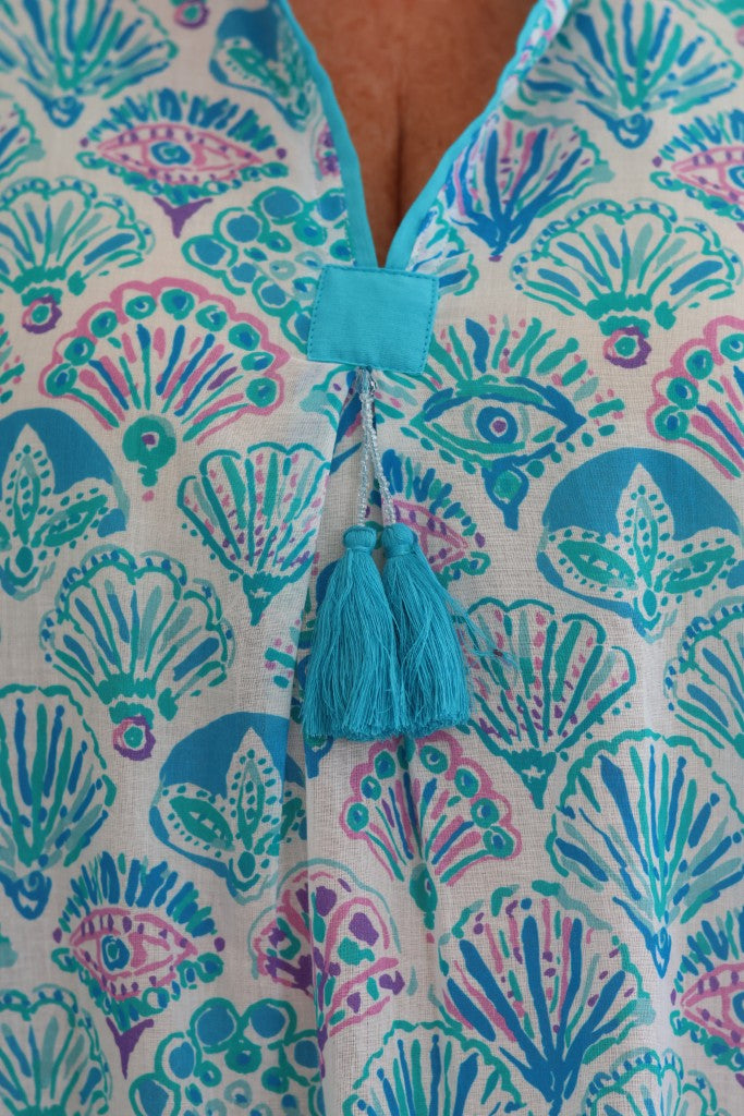 Tina Tassel Dress in Blue Seashell