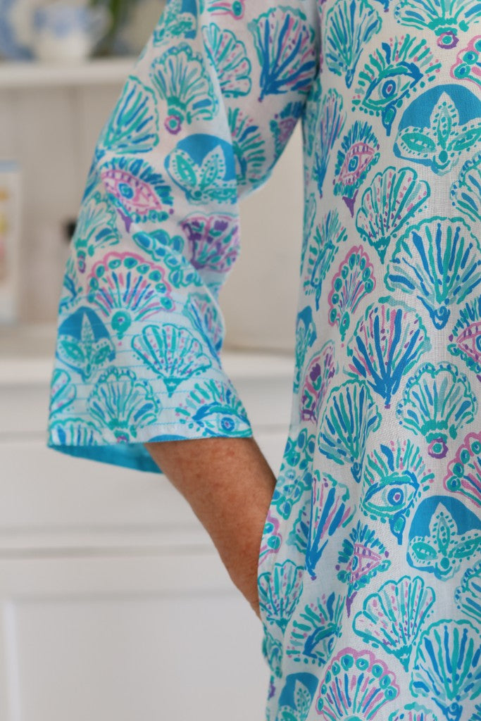 Tina Tassel Dress in Blue Seashell