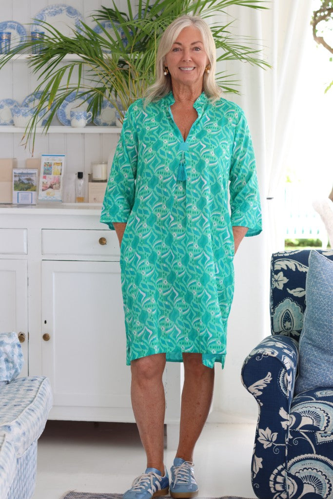 Tina Tassel Dress in Greens