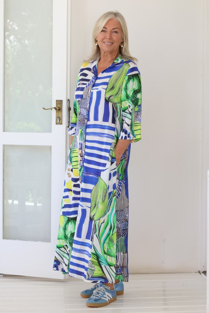 Long Shirt Dress in Royal Green