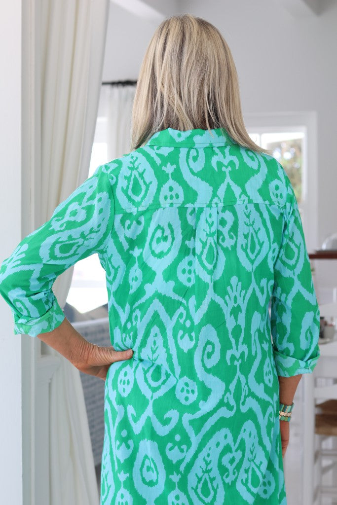 Danica Shirt Dress in Green / Turquoise