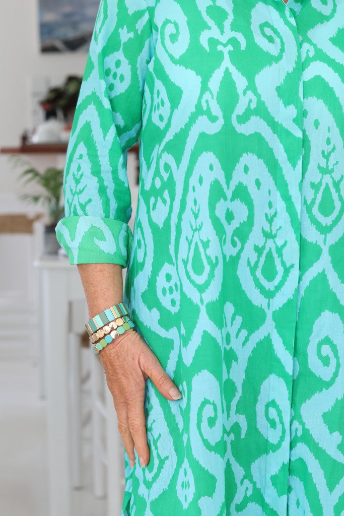 Danica Shirt Dress in Green / Turquoise