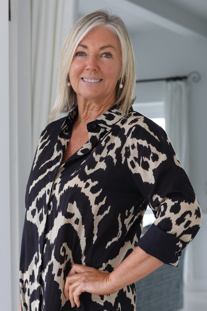 Danica Shirt Dress in Black Ikat