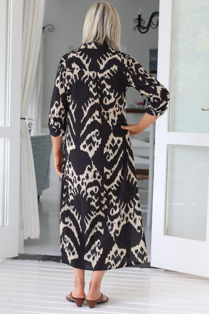 Danica Shirt Dress in Black Ikat
