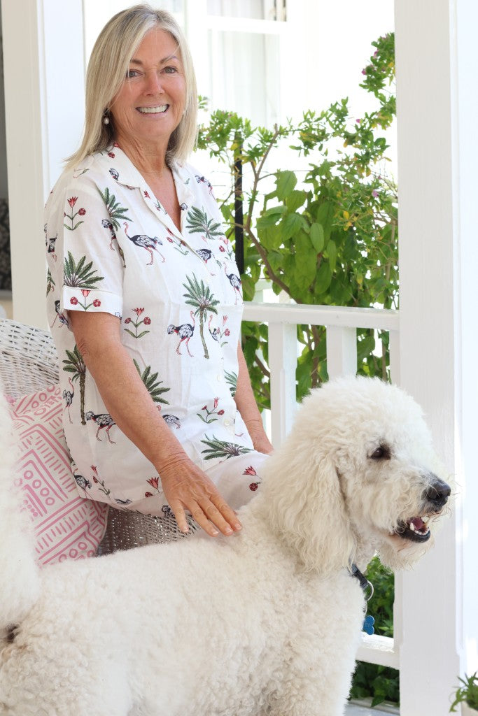 Cotton PJ Long Pants Set in White Ostrich