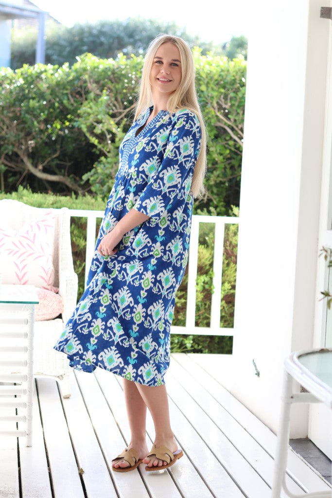 Front Pleat Dress in Blue
