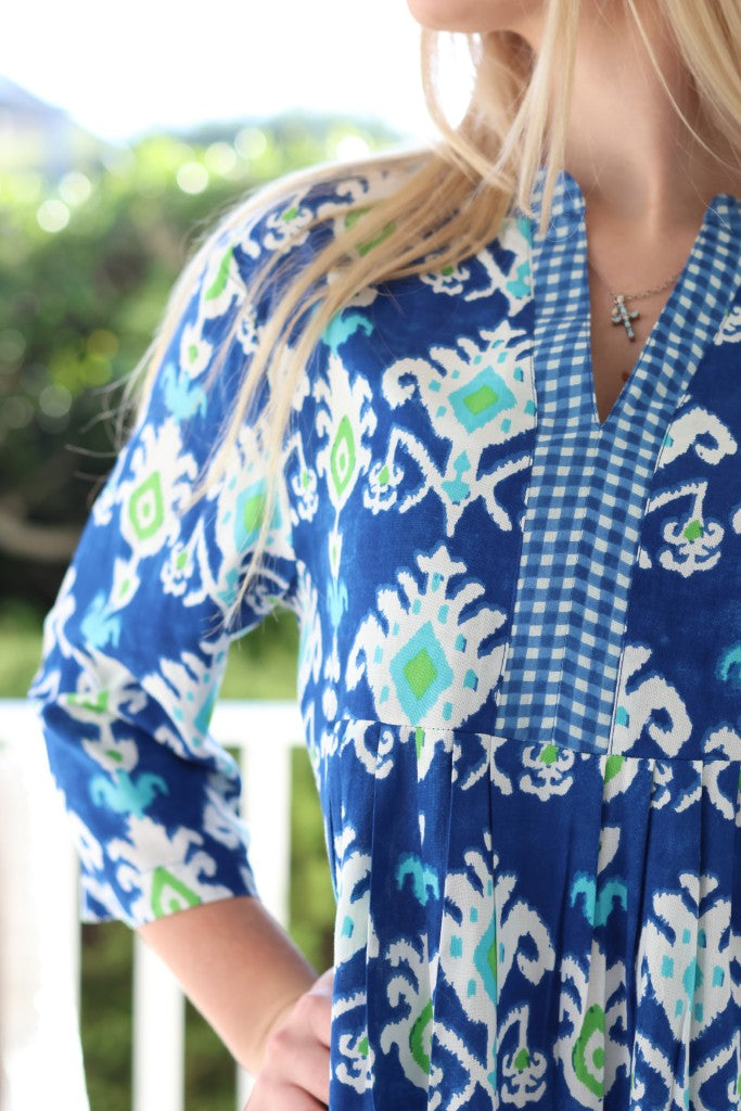 Front Pleat Dress in Blue