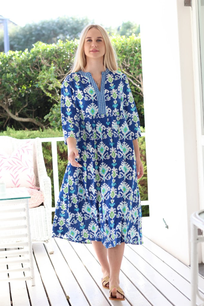 Front Pleat Dress in Blue