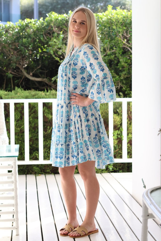 Boho Dress in White / Blue