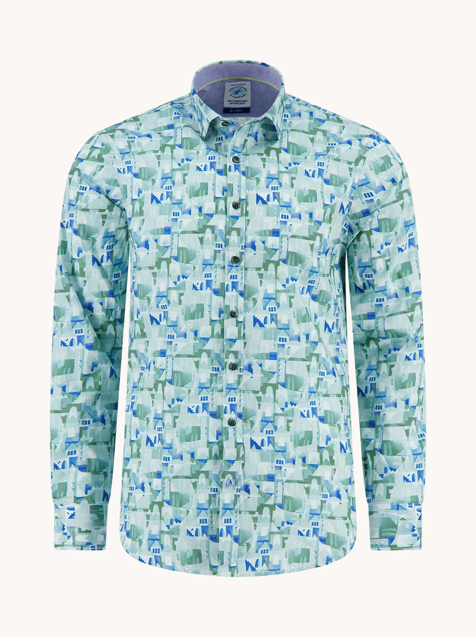 Abstract City Stretch LS Cotton Shirt in Olive Green