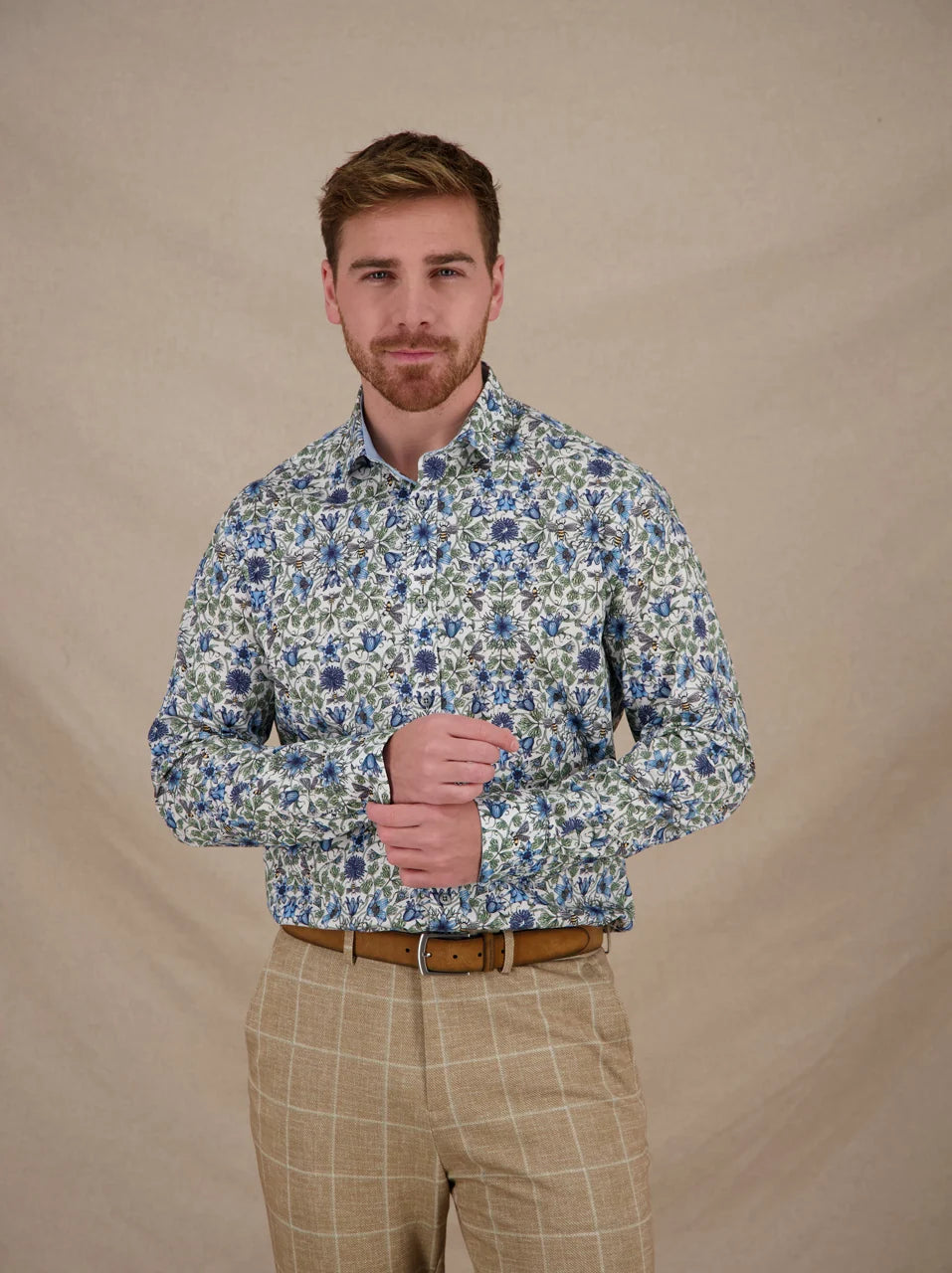 Art Nouveau Stretch LS Cotton Shirt in Thyme