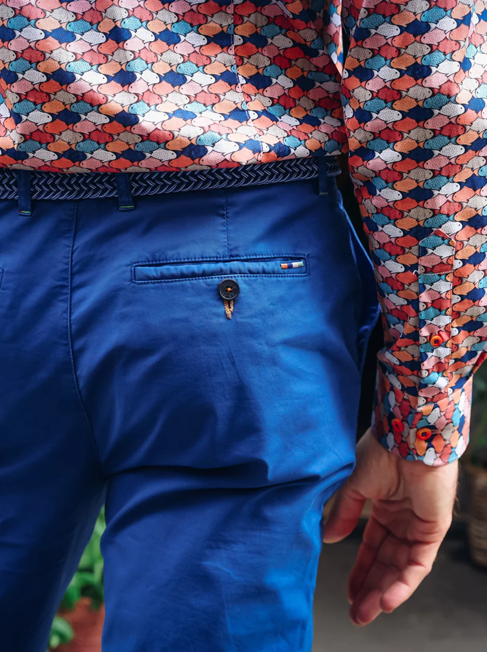 Cotton Blend Garment Dyed Chinos in Cobalt