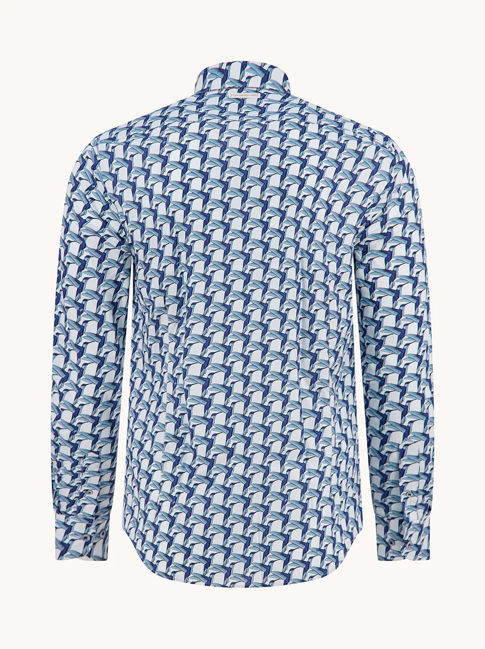 Geometric Birds Stretch LS Cotton Shirt in Cobalt