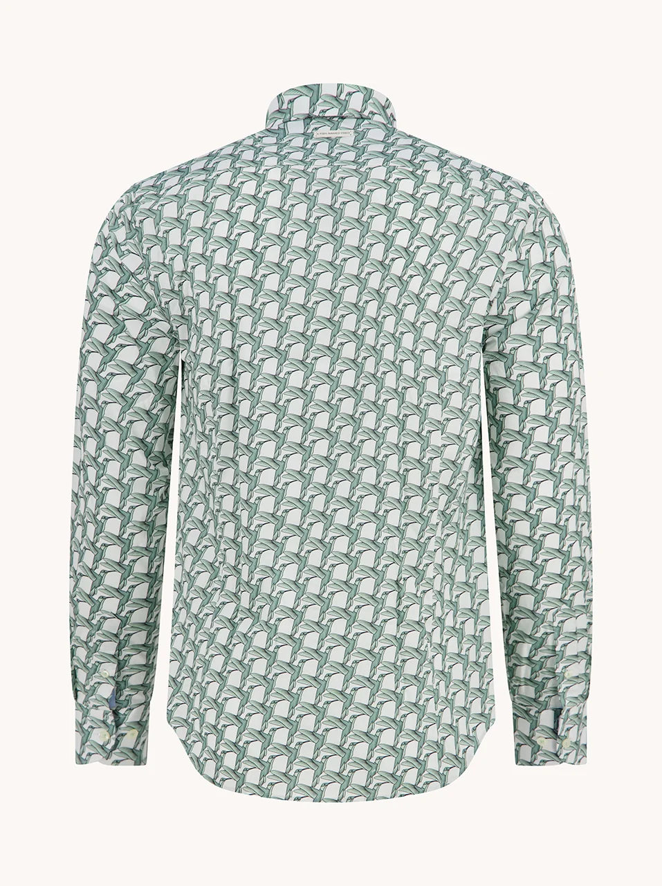Geometric Birds Stretch LS Cotton Shirt in Thyme