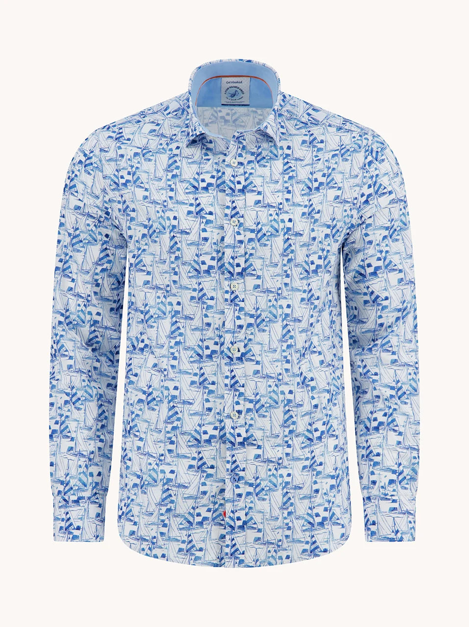 Sailing Boats LS Cotton/Linen Shirt in Light Blue