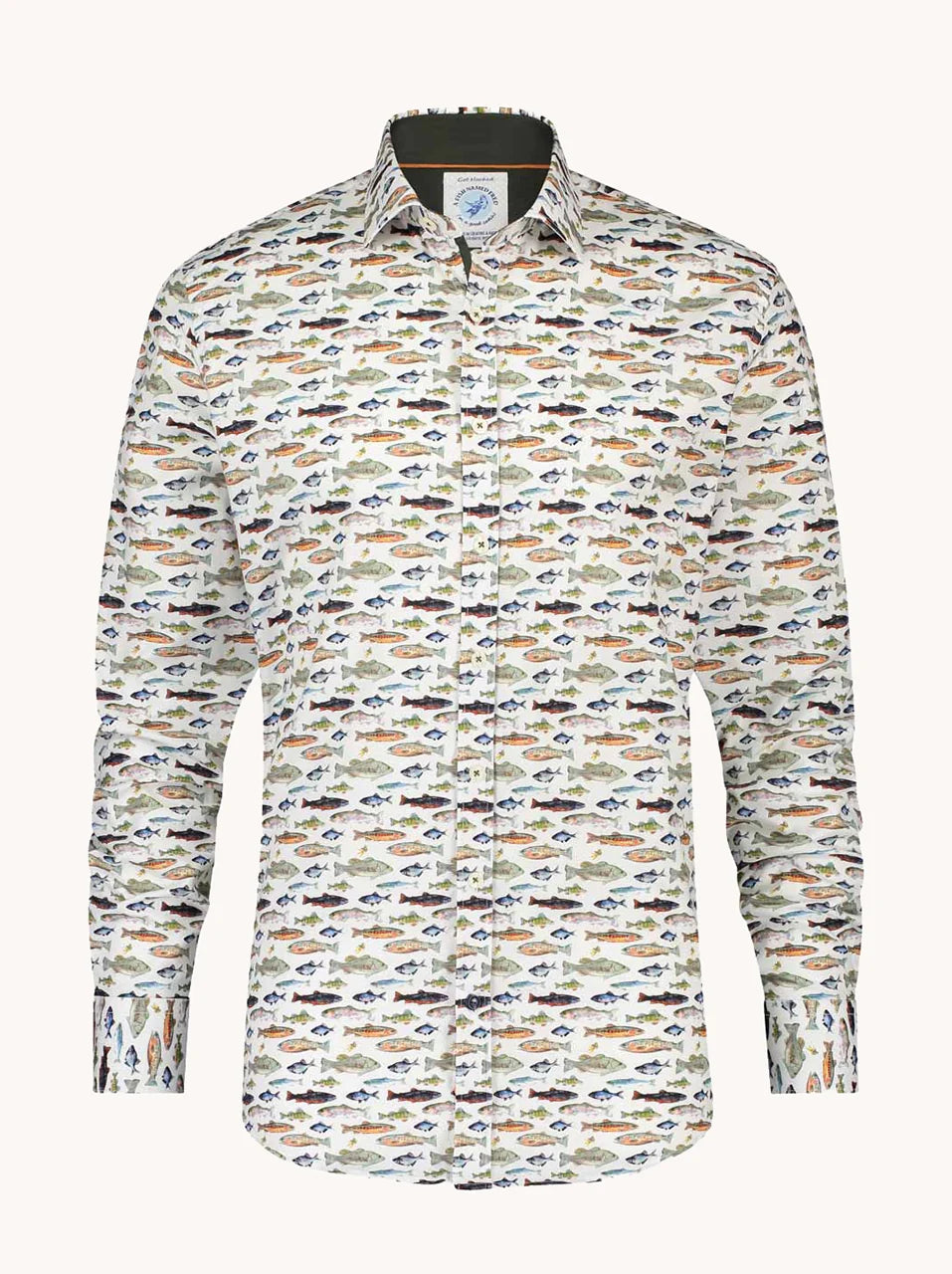 Small Fishes Stretch LS Cotton Shirt in Green