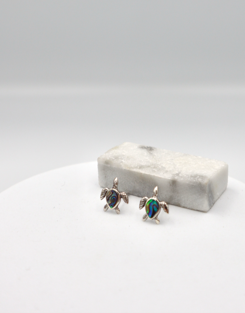 Sterling Silver Abalone Turtle Stud Earrings