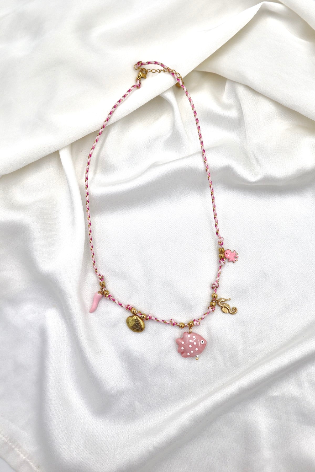 Algarve Rope Charm Necklace in Pink
