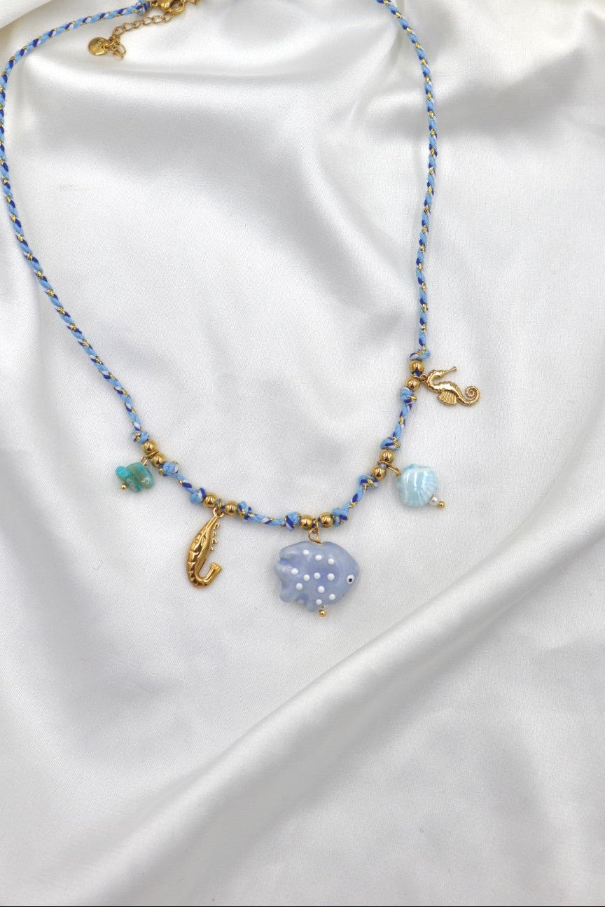 Algarve Rope Charm Necklace in Blue