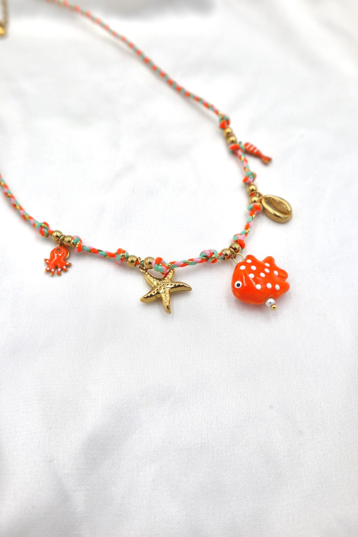 Algarve Rope Charm Necklace in Orange