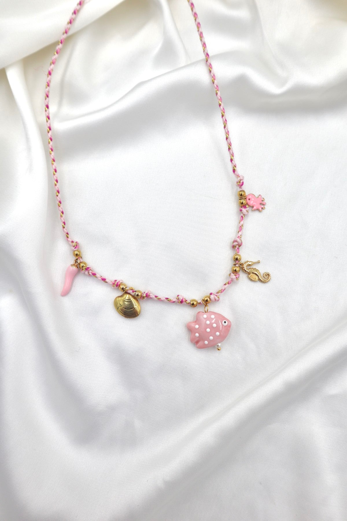 Algarve Rope Charm Necklace in Pink