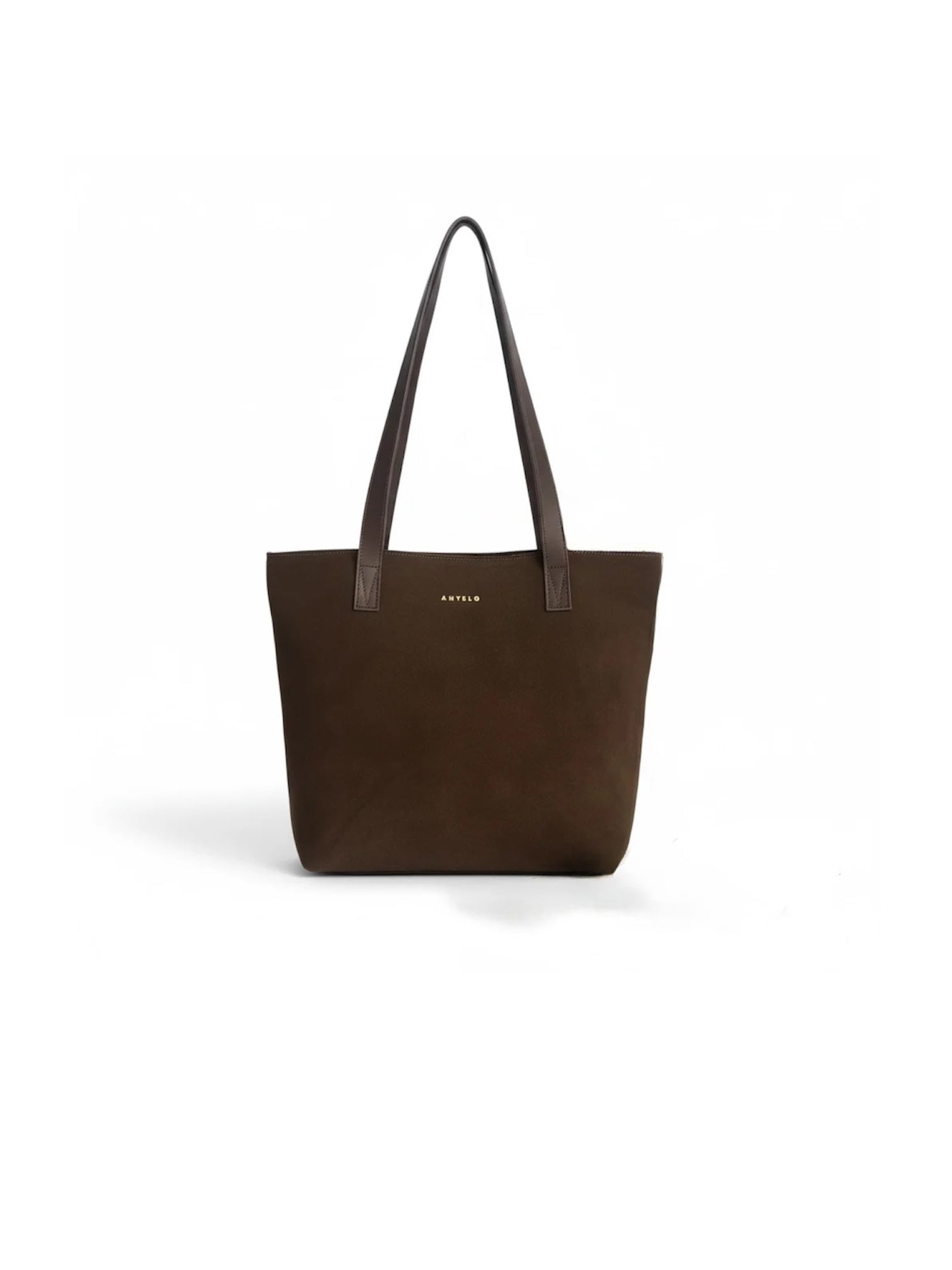 Emmy Unlined Leather Tote with Zip in Choc Ganache & Suede