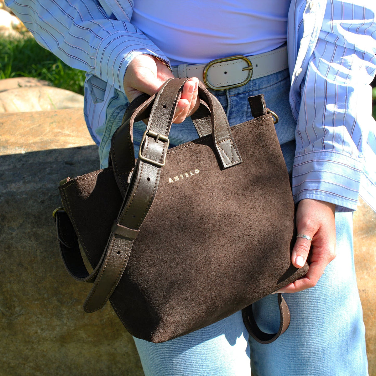 Zazi Petite Leather Crossbody in Chocolate Ganache
