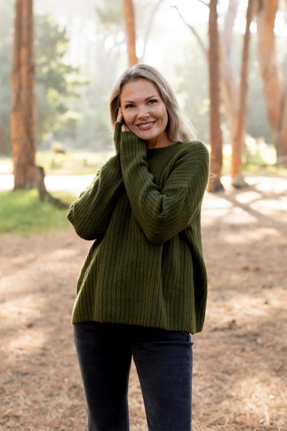 Antica Rib Knit Sweater in Khaki