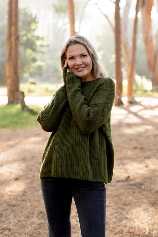 Antica Rib Knit Sweater in Khaki