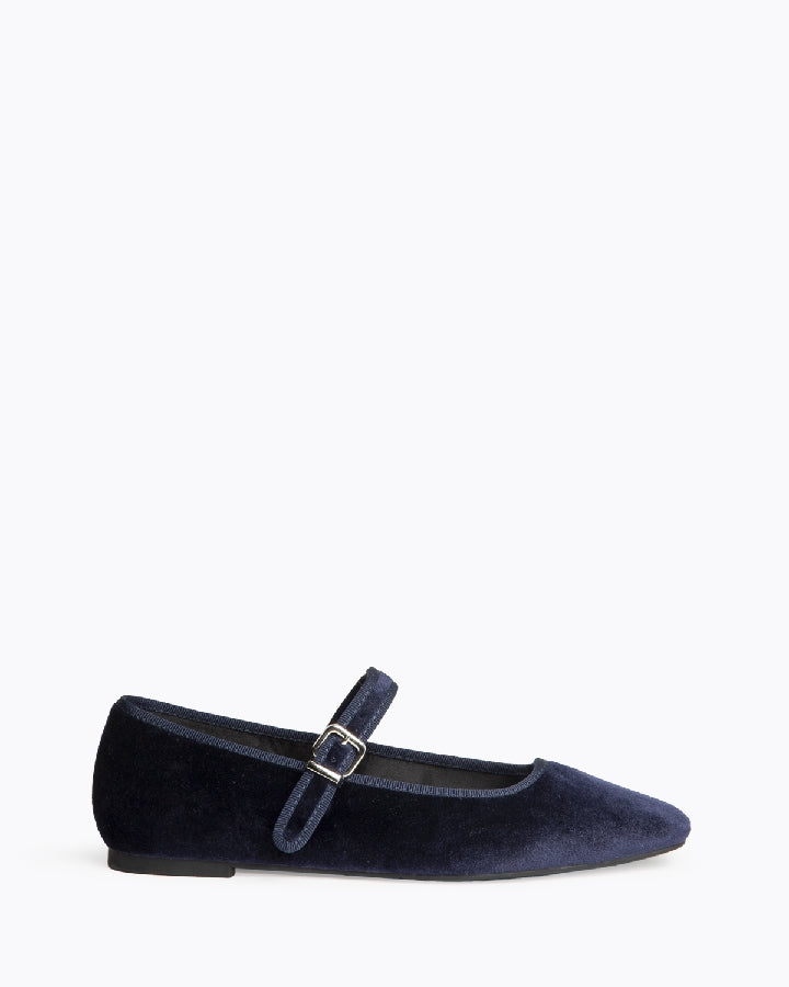 Velvet Mary Jane Flats in Midnight Navy