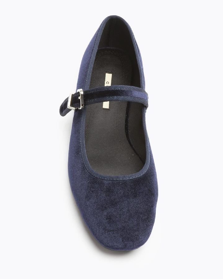 Velvet Mary Jane Flats in Midnight Navy