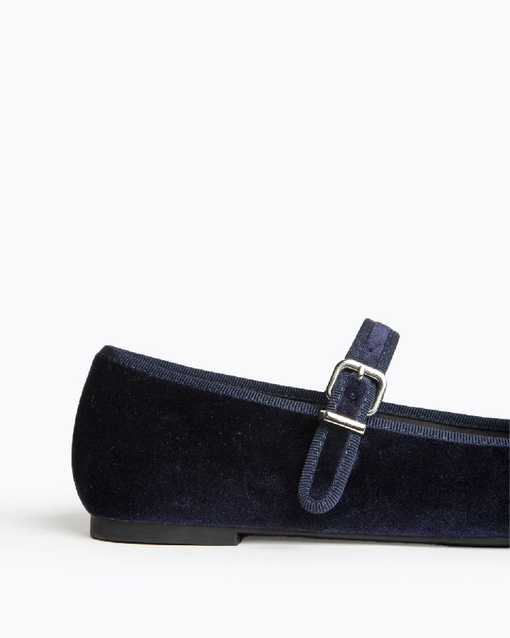 Velvet Mary Jane Flats in Midnight Navy
