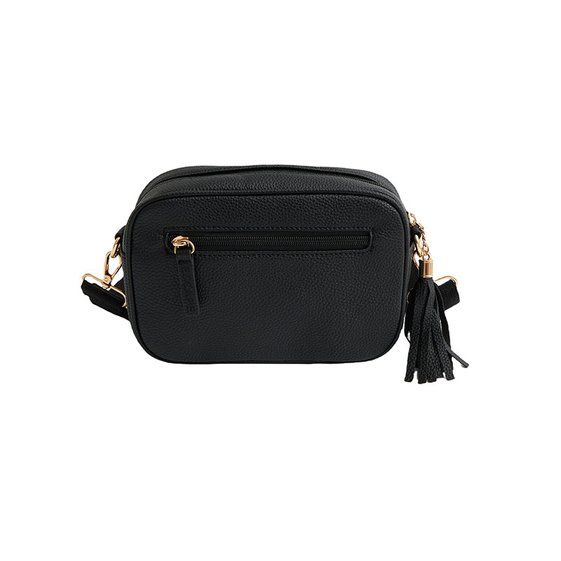 Raffia Crossbody Bag in Black