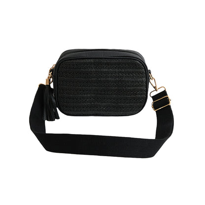 Raffia Crossbody Bag in Black