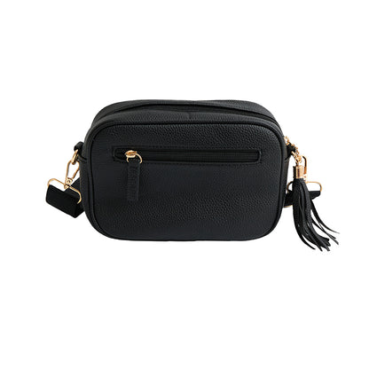 Raffia Weave Crossbody Bag in Black