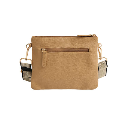 Rectangular Crossbody Bag in Beige & Gold Trim