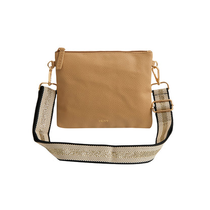 Rectangular Crossbody Bag in Beige & Gold Trim