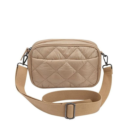 Quilted Puffer Cross Body Bag in Beige