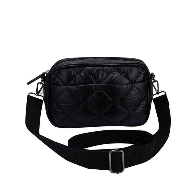 Quilted Puffer Cross Body Bag in Black