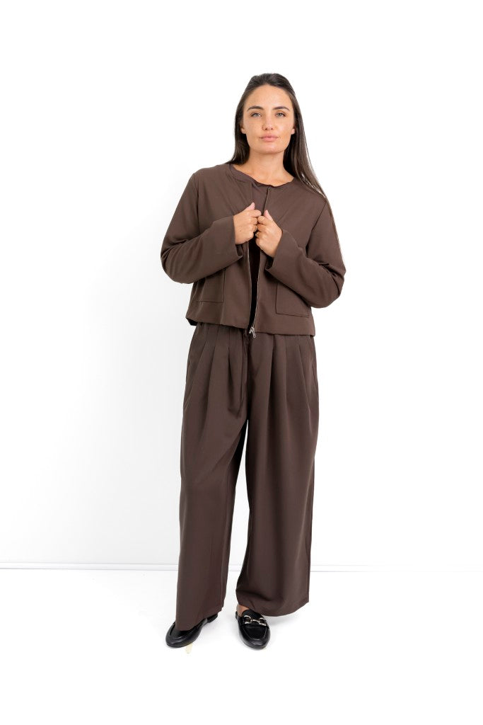 Simi Pleated Drawstring Pants in Chocolate