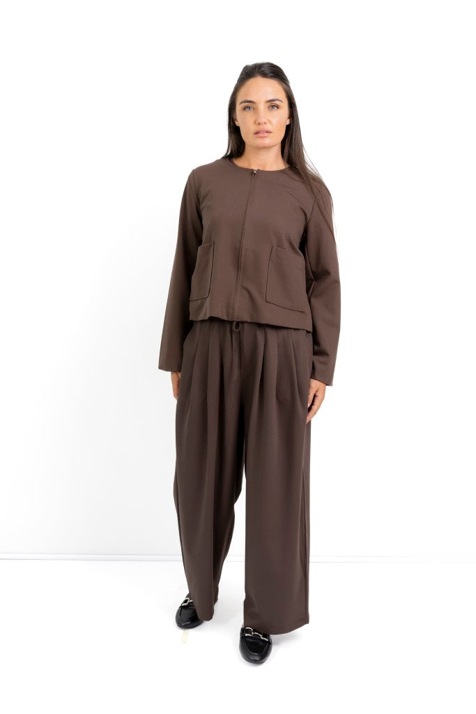 Simi Pleated Drawstring Pants in Chocolate