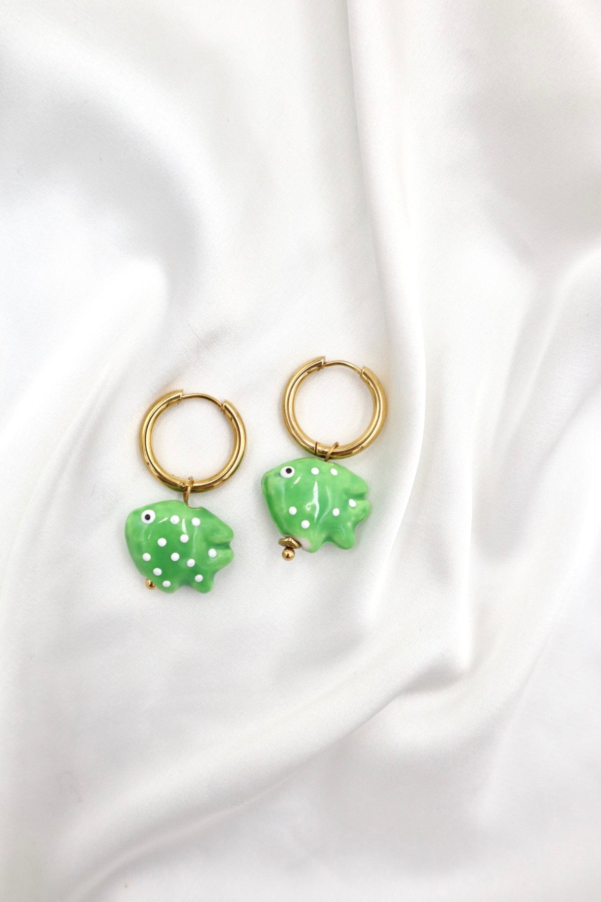 Bairro Alto Charm Hoops in Green Fish
