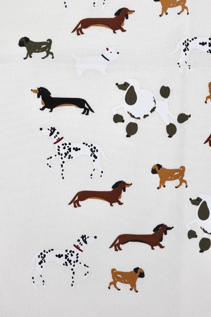 Printed Cotton Tea Towel in Dogs / White