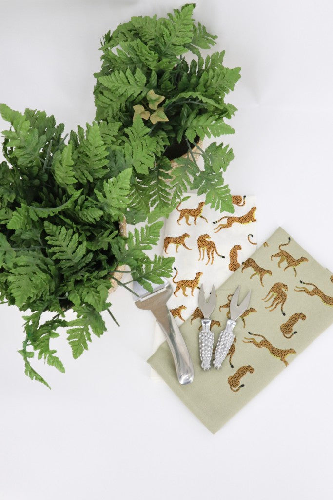 Printed Cotton Tea Towel in Cheetah / White