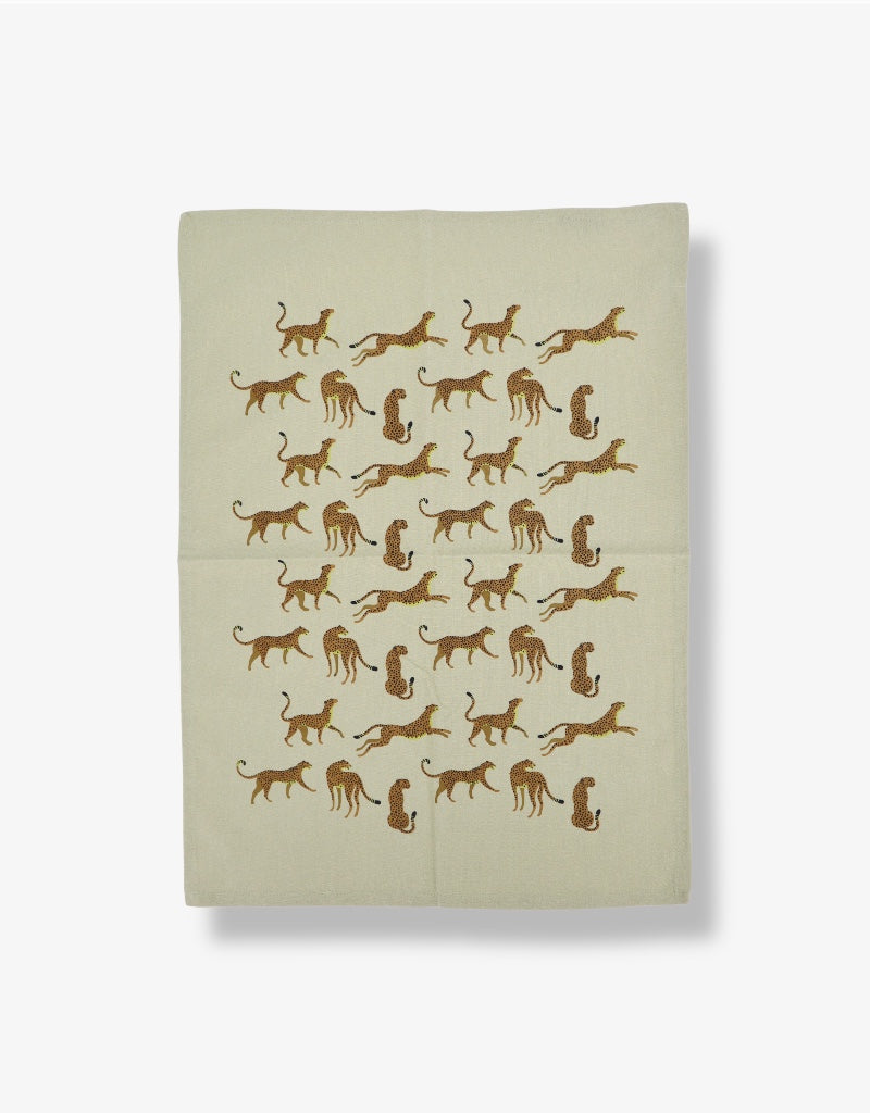 Printed Cotton Tea Towel in Cheetah / Sage