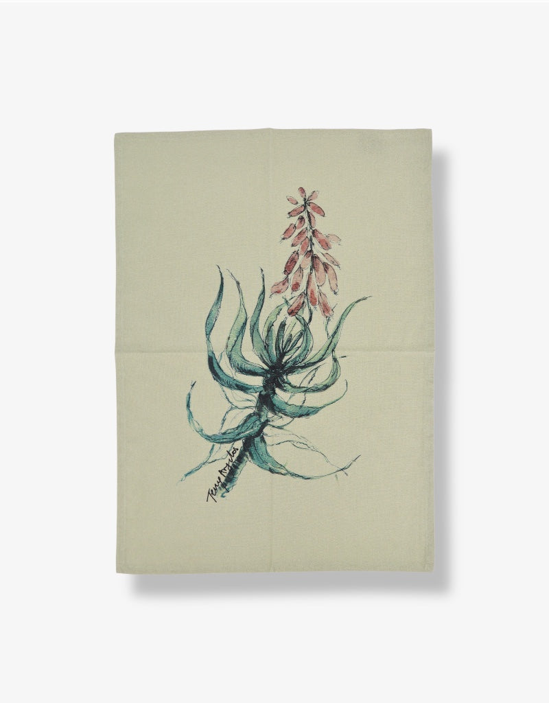 Printed Cotton Tea Towel in Aloe / Sage