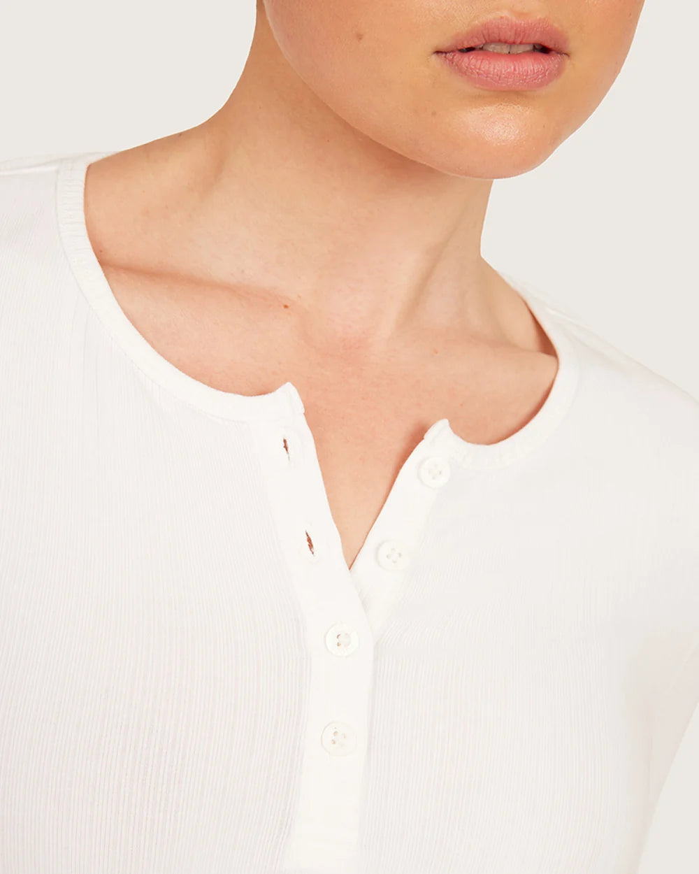 AiraRib Long Sleeve Henley Top in Chalk