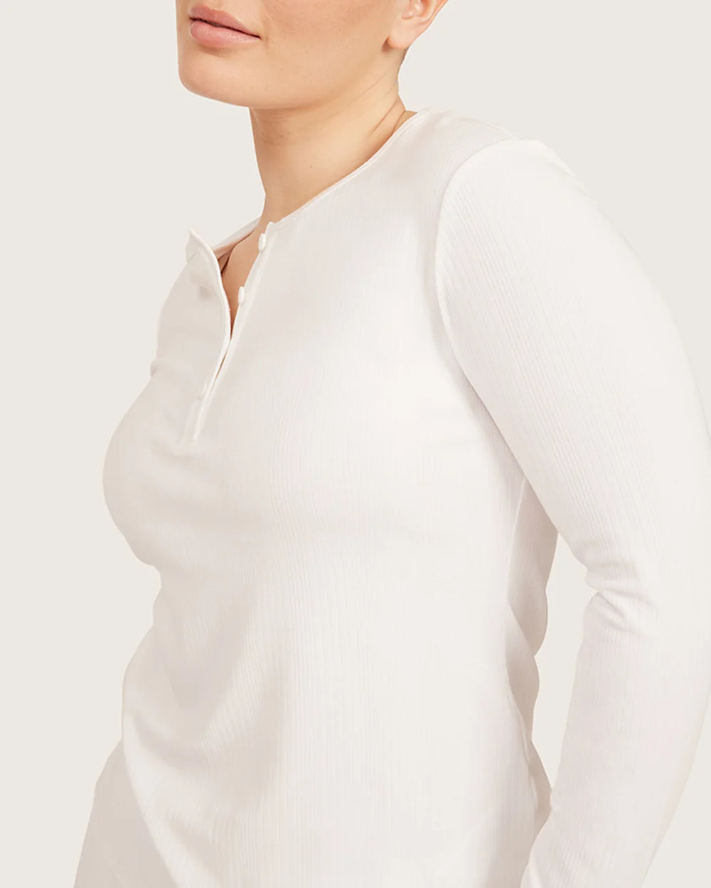 AiraRib Long Sleeve Henley Top in Chalk