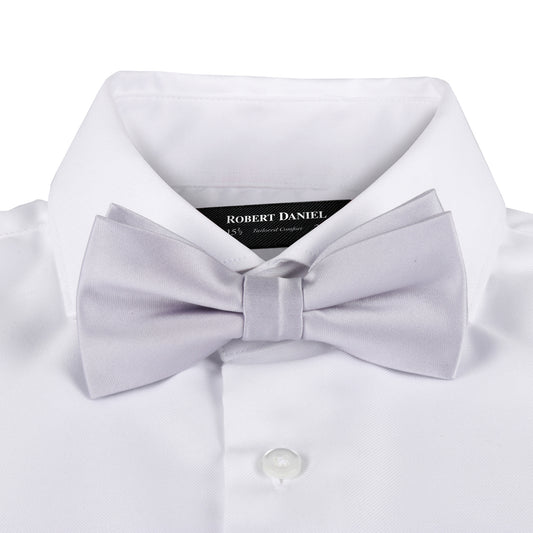 Bow Tie With Matching Pocket Square in Light Grey