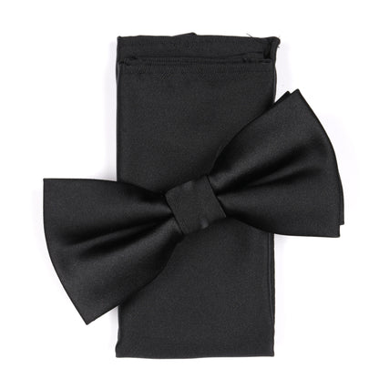 Bow Tie With Matching Pocket Square in Black